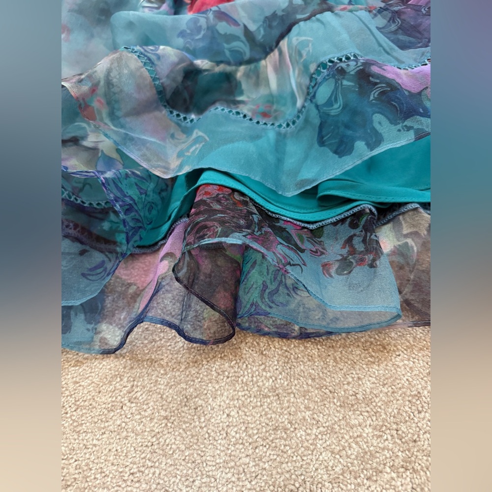 Cynthia Rowley Teal Watercolor Organza Mini Dress - size Small - PRISTINE - Picture 10 of 15